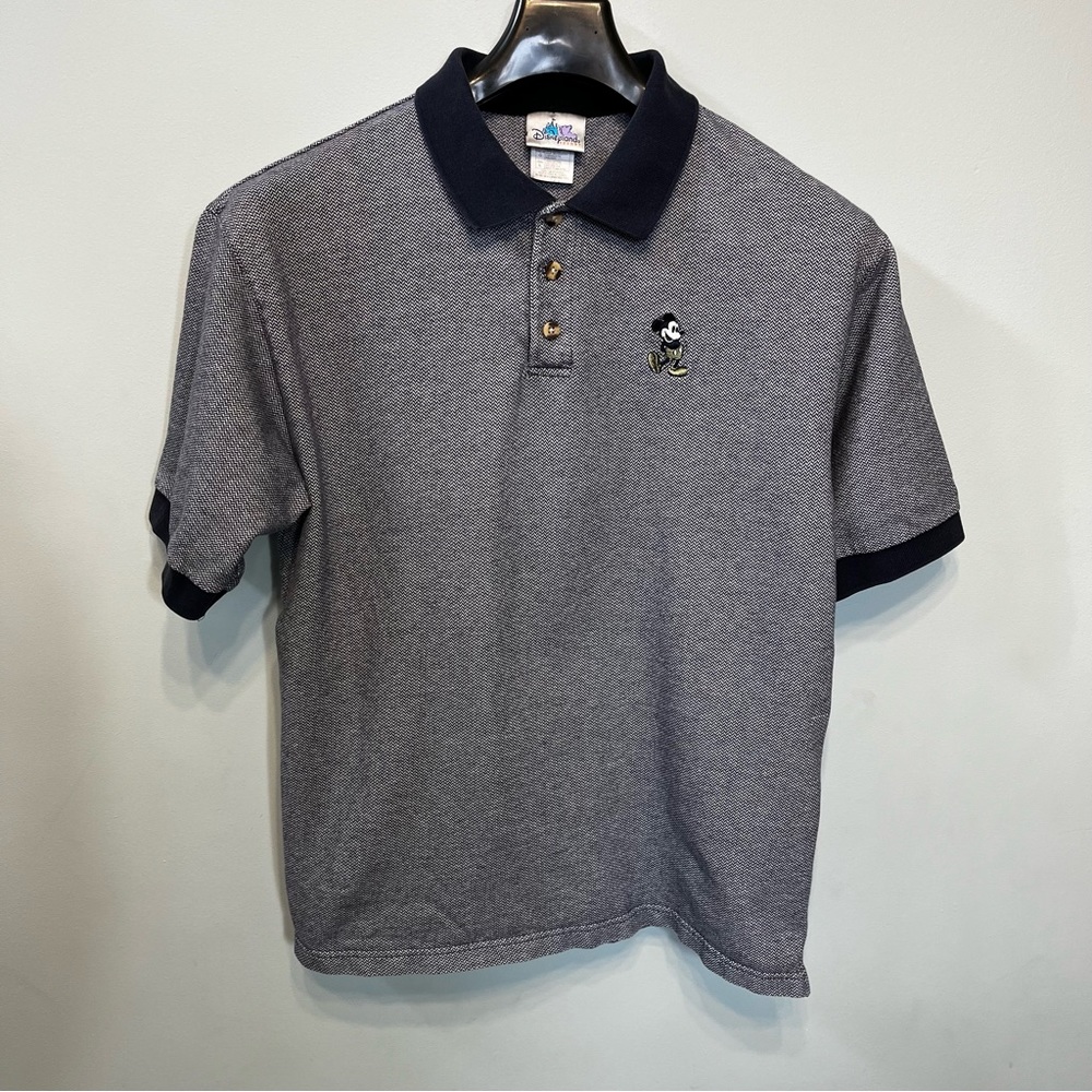 Disneyland Resort Mickey Mouse Polo Golf Short Sleeve Shirt Navy Herringbone